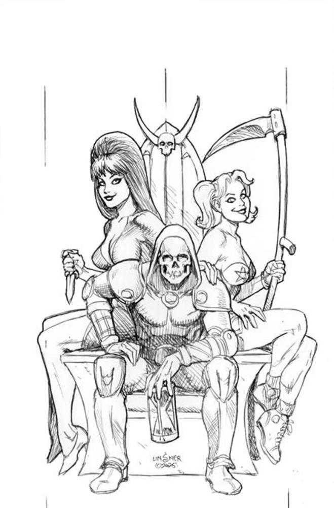 Harley Quinn X Elvira #5 Cover N 1 in 10 Joseph Michael Linsner Line Art Full Art Variant